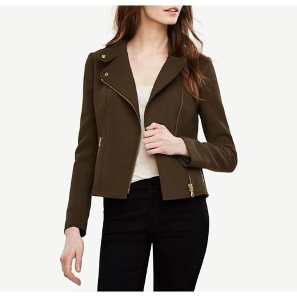 Ann‎ Taylor Jacket Women’s 0 Flounce Green Zip Up Moto